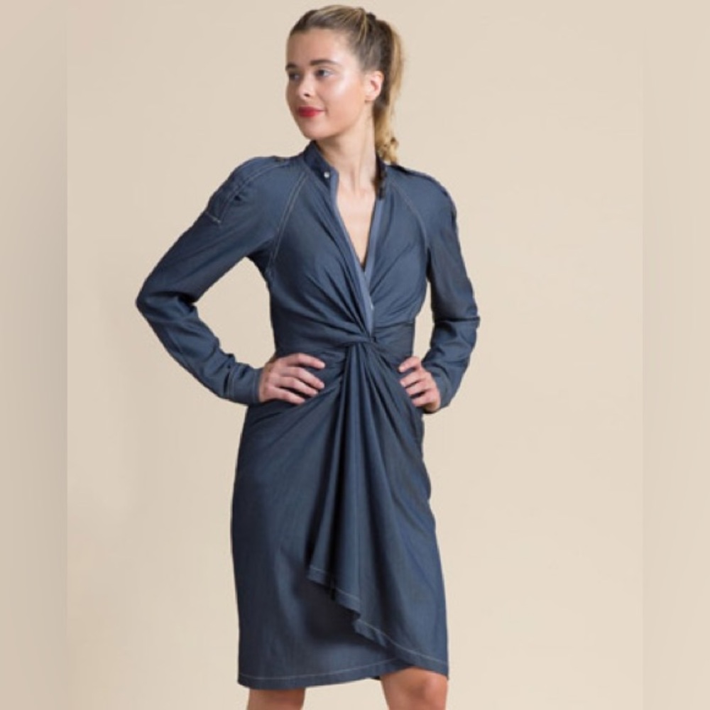 Elegant Blue Knot Front Dress